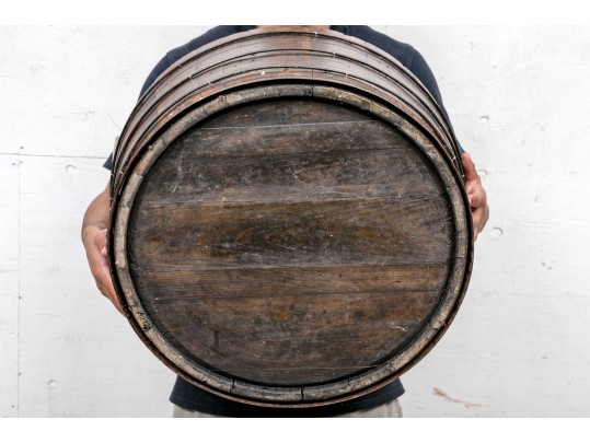 Antique Stained Wood Circular Barrel 