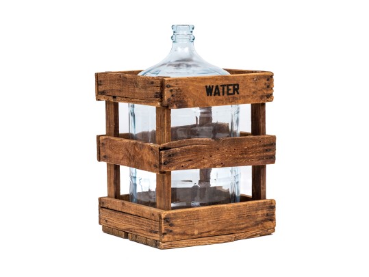 Vintage Five Gallon Glass Bottle With Wooden Water Crate