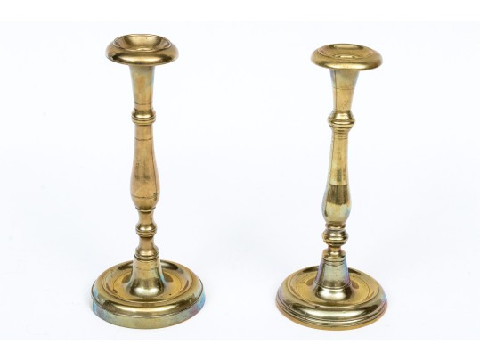 Compatible Pair Of Heavy Brass 18th Century Candlesticks