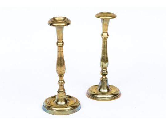 Compatible Pair Of Heavy Brass 18th Century Candlesticks