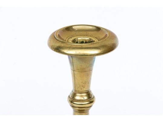 Compatible Pair Of Heavy Brass 18th Century Candlesticks