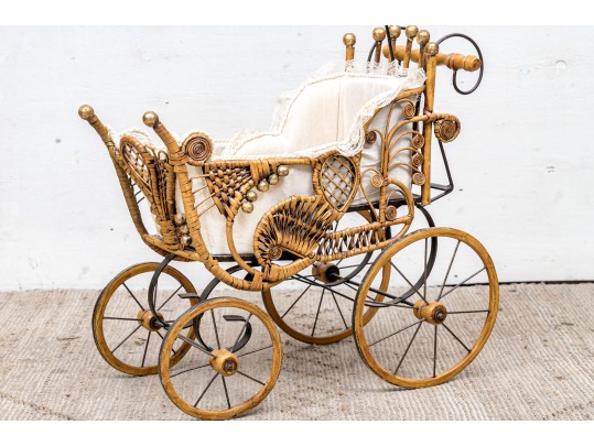 Vintage Rattan Baby Pram 