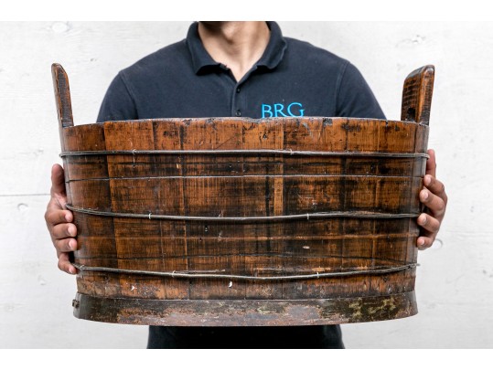 Antique Stained Wood Circular Barrel 