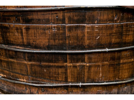 Antique Stained Wood Circular Barrel 