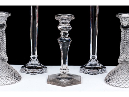 Assembled Collection Of Five Crystal Candlesticks