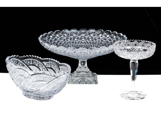 Three Pieces American Cut Glass Tableware