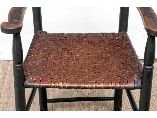 Antique Ladder Back Armchair In Black Paint