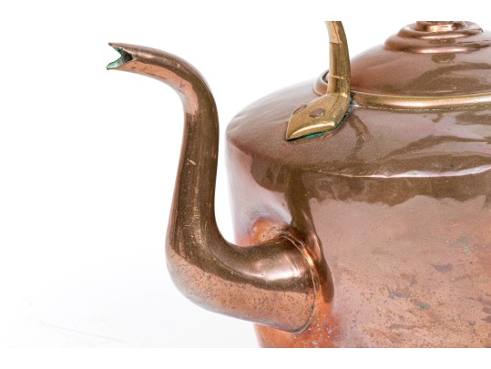 Antique Large Copper And Brass Tea Kettle 