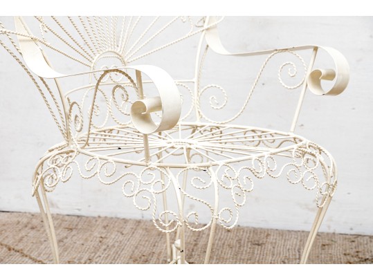 Pair Of Vintage White Painted Metal Peacock Chairs 