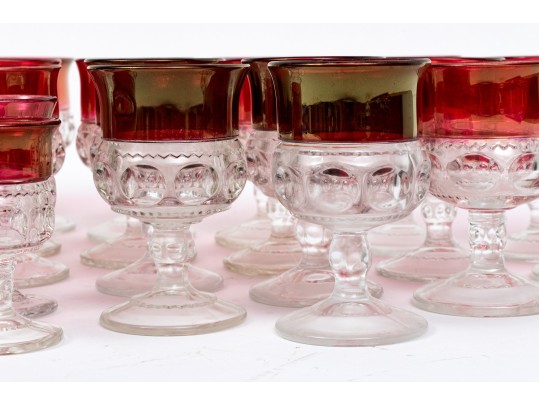 34 Piece Collection Of Cranberry Banded Molded Glass Stemware