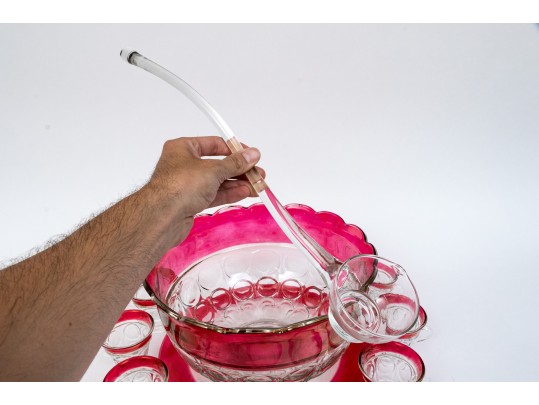 Vintage Indiana Glass Kings Crown Ruby Punch Bowl Set