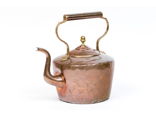 Antique Large Copper And Brass Tea Kettle 