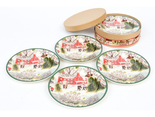 Set Of Eight Decorative Ceramic Salad Plates, Boxed