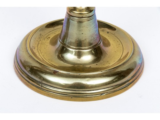 Compatible Pair Of Heavy Brass 18th Century Candlesticks