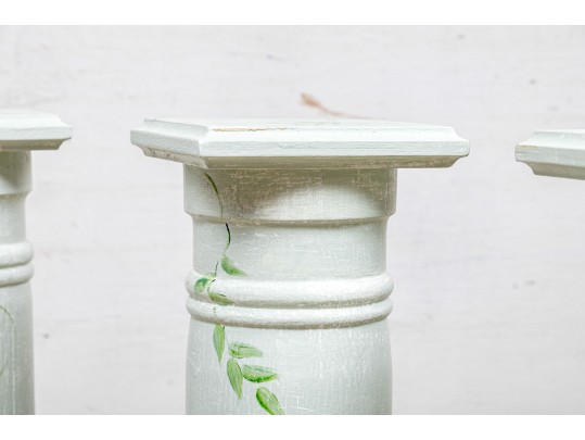 Set Of Four Paint Decorated Wood Pedestals