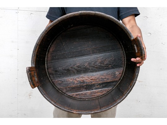Antique Stained Wood Circular Barrel 