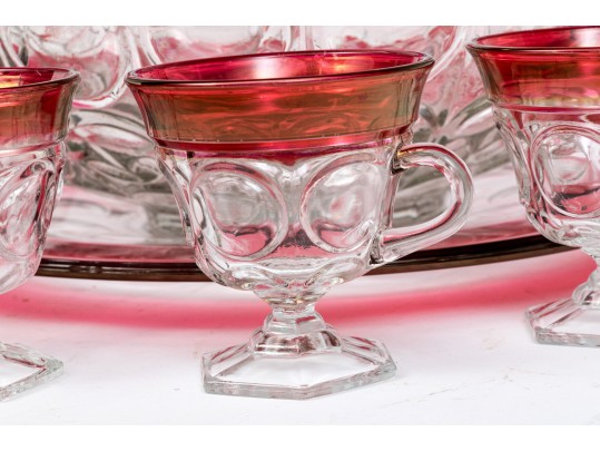 Vintage Indiana Glass Kings Crown Ruby Punch Bowl Set