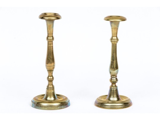 Compatible Pair Of Heavy Brass 18th Century Candlesticks