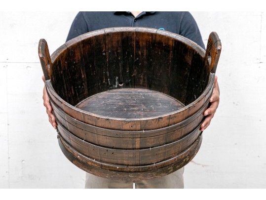 Antique Stained Wood Circular Barrel 