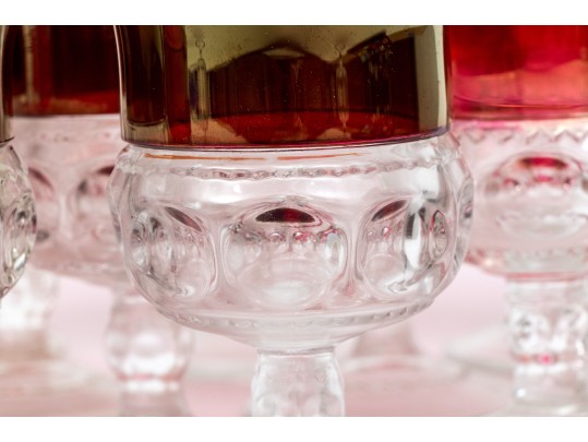 34 Piece Collection Of Cranberry Banded Molded Glass Stemware