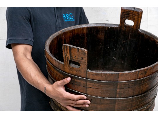 Antique Stained Wood Circular Barrel 