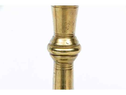 Compatible Pair Of Heavy Brass 18th Century Candlesticks