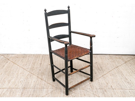 Antique Ladder Back Armchair In Black Paint