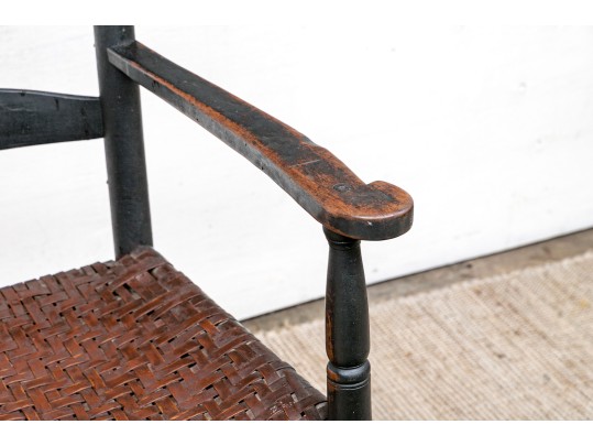 Antique Ladder Back Armchair In Black Paint