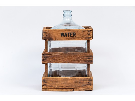 Vintage Five Gallon Glass Bottle With Wooden Water Crate