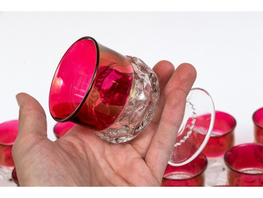 34 Piece Collection Of Cranberry Banded Molded Glass Stemware