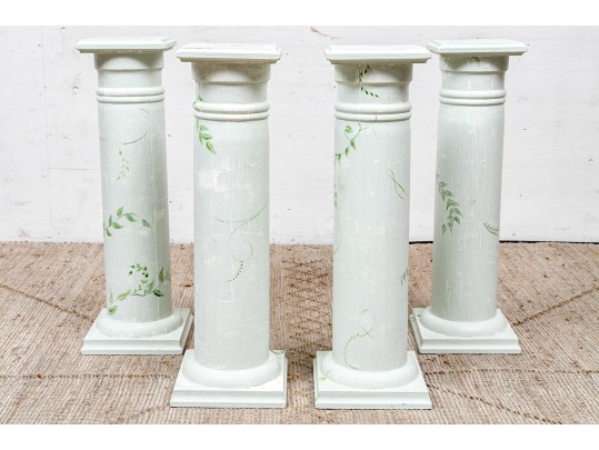 Set Of Four Paint Decorated Wood Pedestals