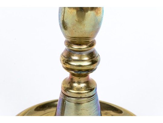 Compatible Pair Of Heavy Brass 18th Century Candlesticks