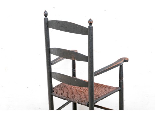 Antique Ladder Back Armchair In Black Paint