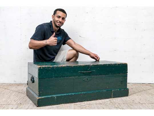 Antique Trunk In Green Paint