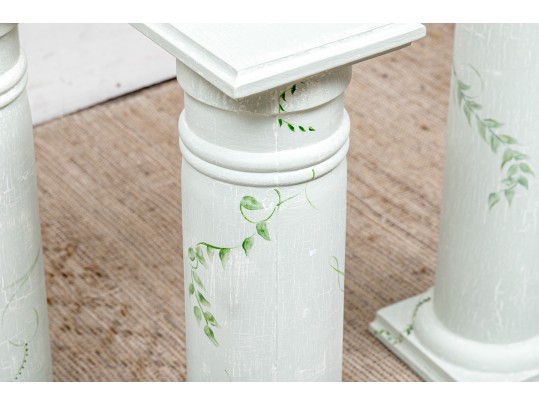 Set Of Four Paint Decorated Wood Pedestals