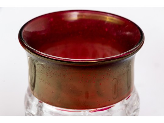 34 Piece Collection Of Cranberry Banded Molded Glass Stemware