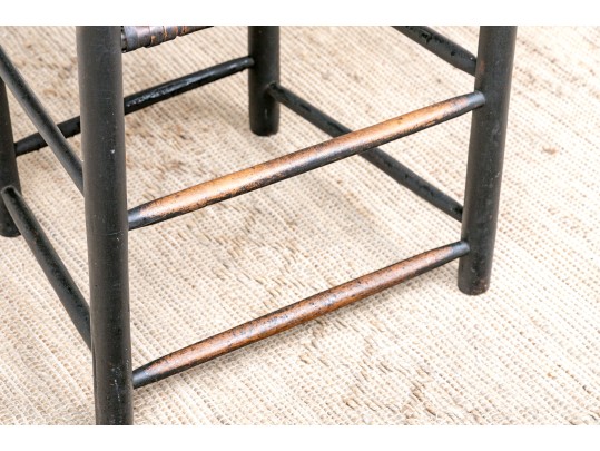 Antique Ladder Back Armchair In Black Paint