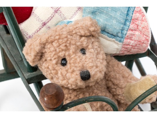 Antique Child's Toy Baby Carriage Filled With Stuffed Toy Bears