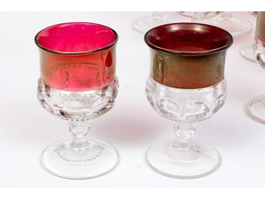 34 Piece Collection Of Cranberry Banded Molded Glass Stemware