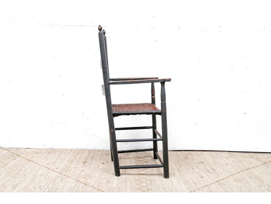 Antique Ladder Back Armchair In Black Paint