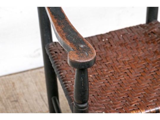 Antique Ladder Back Armchair In Black Paint
