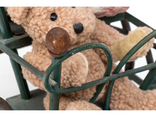 Antique Child's Toy Baby Carriage Filled With Stuffed Toy Bears