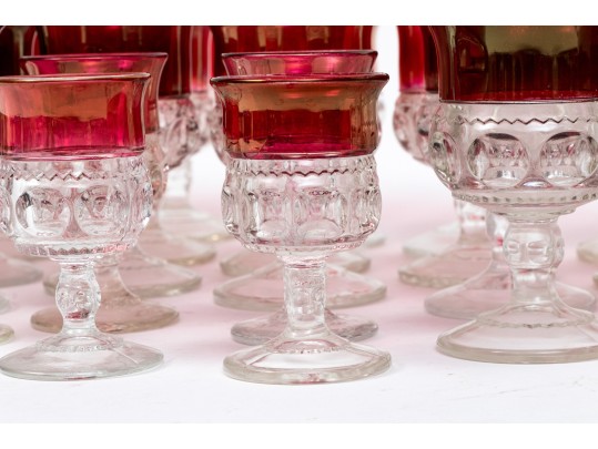 34 Piece Collection Of Cranberry Banded Molded Glass Stemware