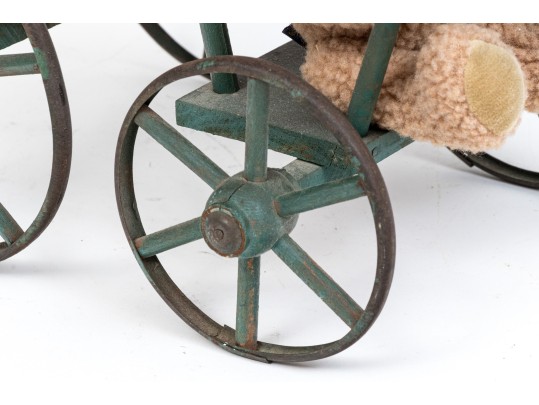 Antique Child's Toy Baby Carriage Filled With Stuffed Toy Bears