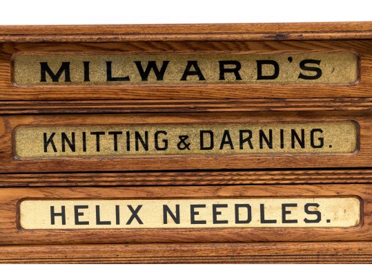 Antique Milward's Three Drawer Oak Needle Cabinet