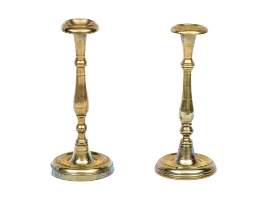 Compatible Pair Of Heavy Brass 18th Century Candlesticks