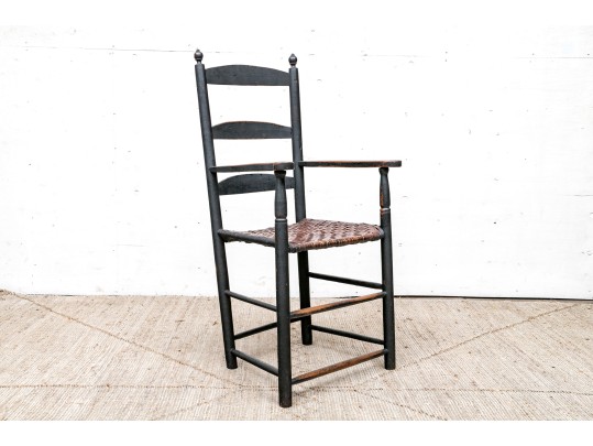 Antique Ladder Back Armchair In Black Paint