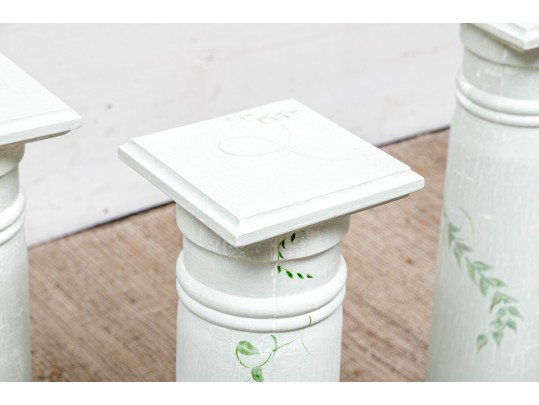 Set Of Four Paint Decorated Wood Pedestals