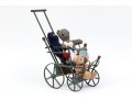 Antique Child's Toy Baby Carriage Filled With Stuffed Toy Bears