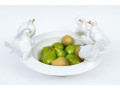 Decorative Ceramic Bird Bath Form Bowl With Five Moulded Doves